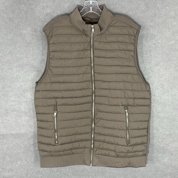 Tahari Puffer Vest Women 2XL Mushroom Tan‎ Zip Up Sleeveless Mock Neck Outdoors - Picture 1 of 13